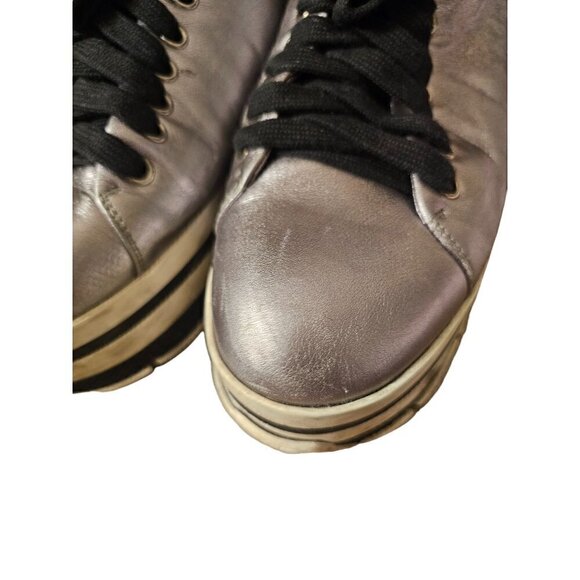 Prada Platform Silver Metallic Sport Leather Sneaker Shoes SZ 37 - Picture 3 of 13